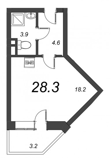 Студия 28.3 м²