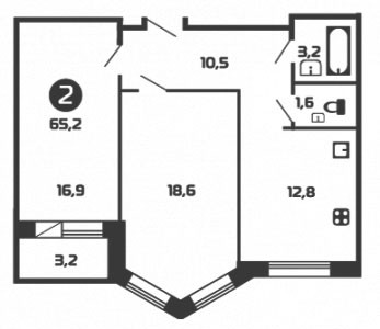 Двухкомнатная квартира 65.2 м²